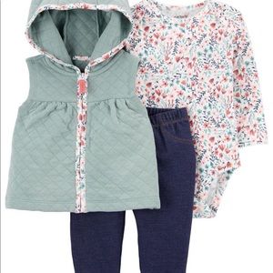 NWT Carters Baby Floral and Sage green Vest 3-Piece Set Size 18M